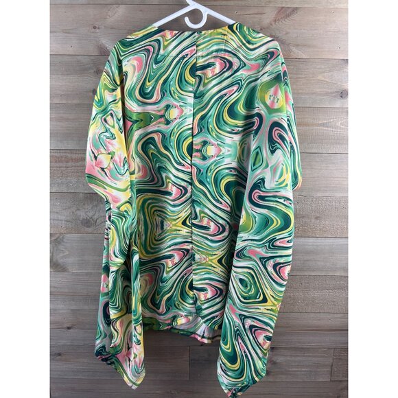 Umgee Womens Shirt Blouse Poncho Asymmetrical Hemline Green Size Small Medium - Picture 6 of 8